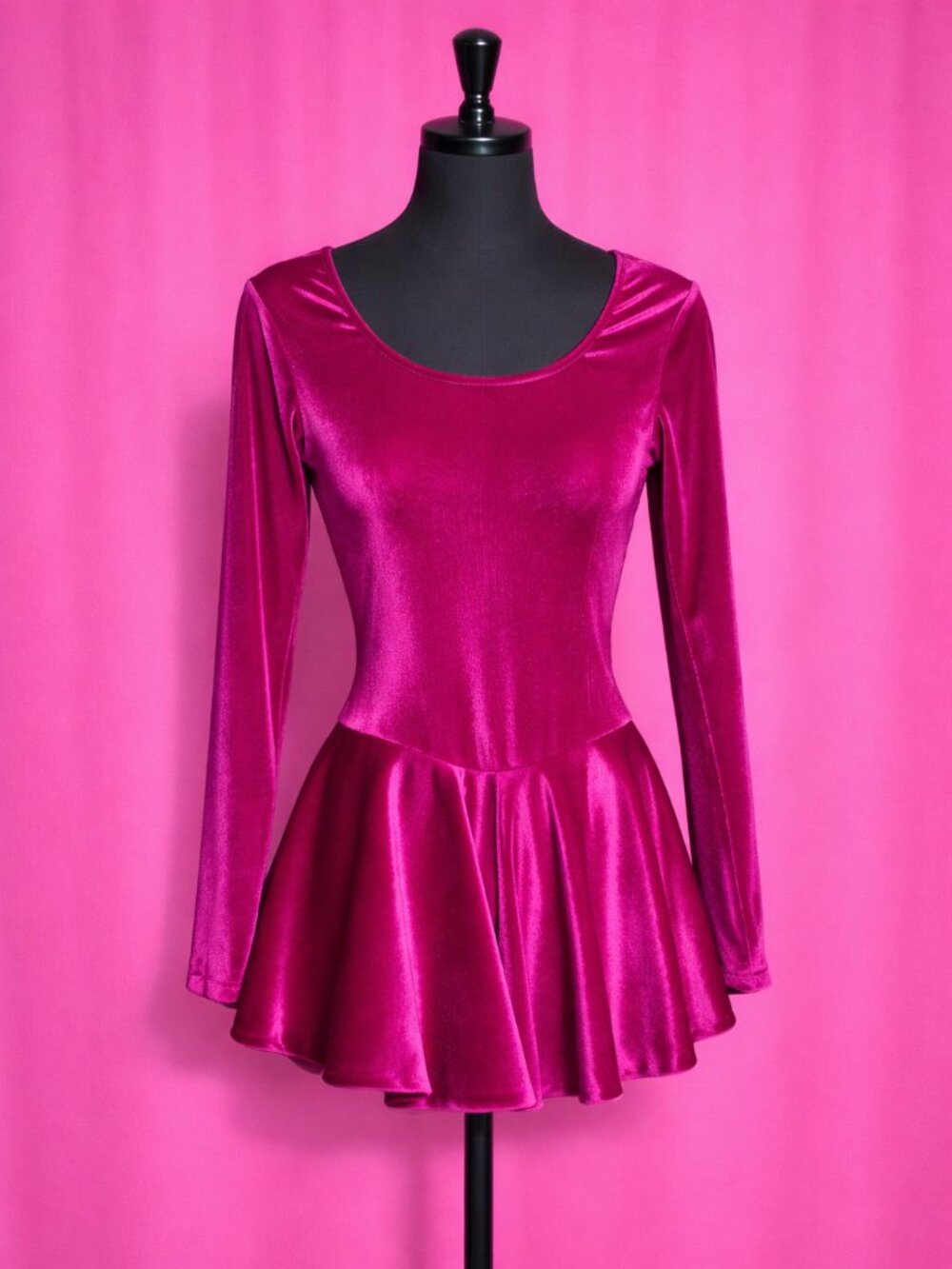 Hot Pink Fuchsia Velvet Skater Dress